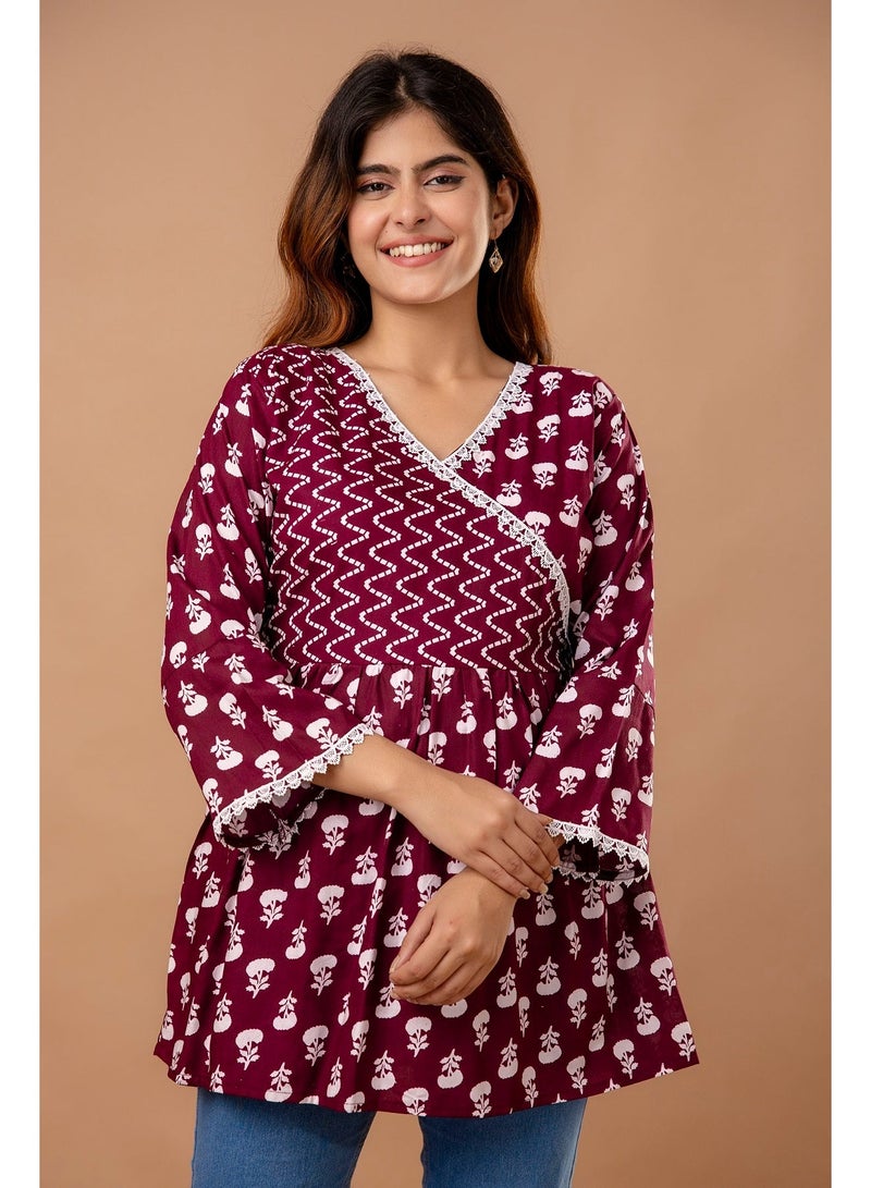 Aasira Maroon Floral Printed Top for Women - Image 1